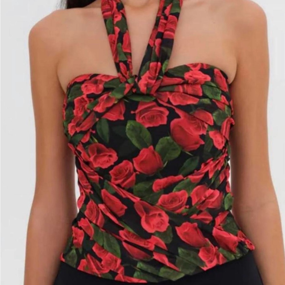 For Love And Lemons Abby Red Floral Strapless Top - Picture 3 of 6